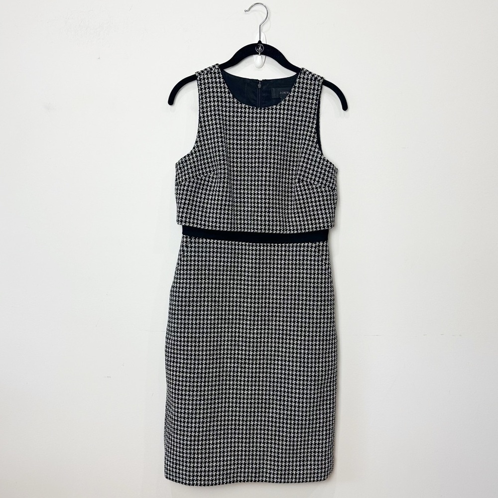 Jcrew Wool Shift Dress Black White Career Office Workwear Career Sleeveless - Picture 3 of 10